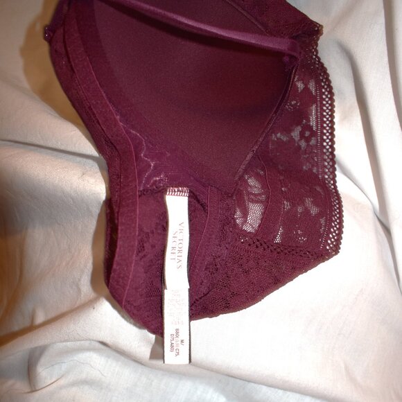 Victorias Secret Medium Maroon Lace T Back Bralette V Neck Padded Long Bra - Picture 10 of 10